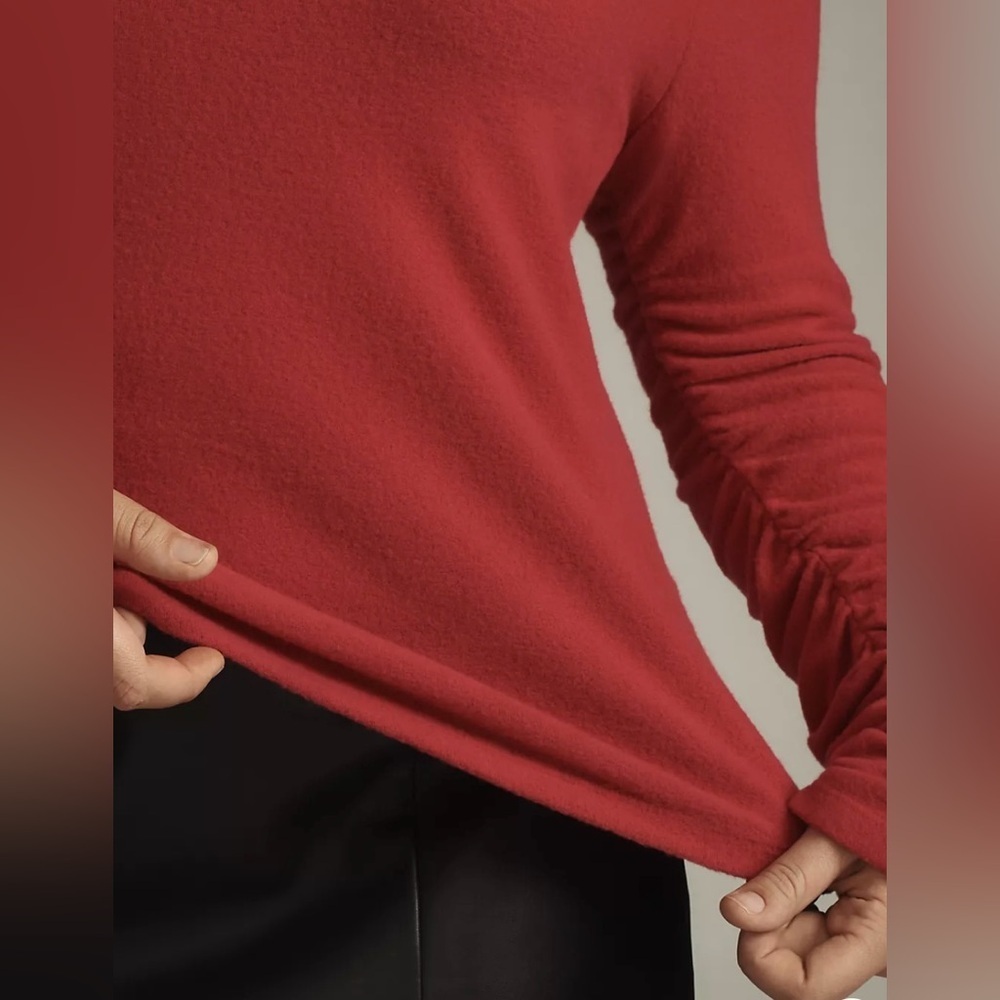 Anthropologie Pink Turtleneck Ruched Sleeve Top XXS - Picture 9 of 11